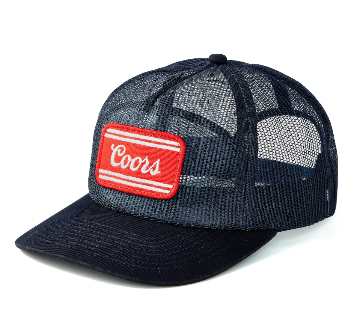 navy mesh trucker hat with a Coors patch