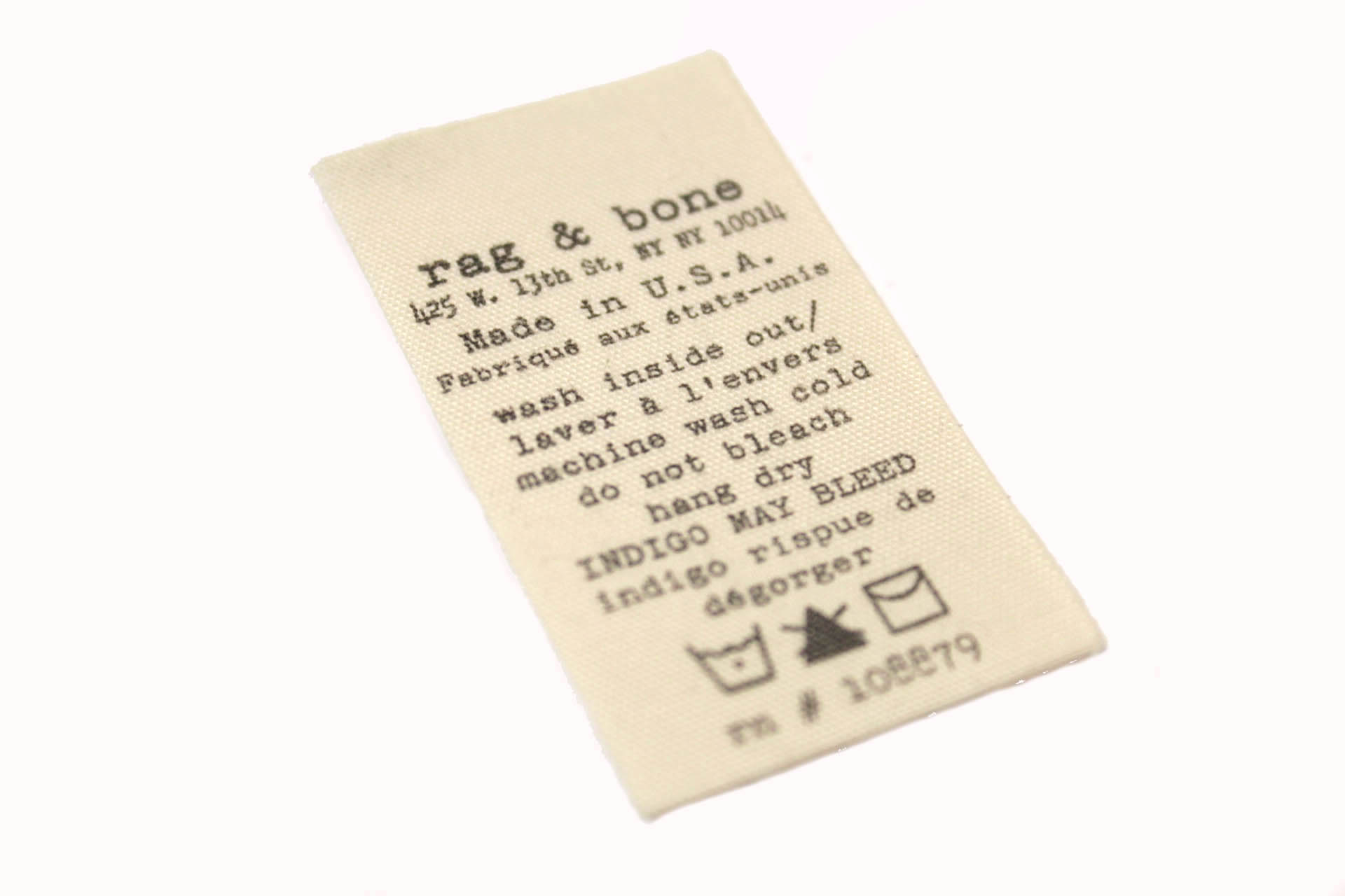 rag & bone cream custom care label