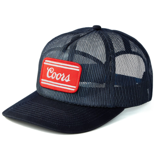 navy mesh trucker hat with a Coors patch